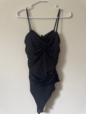 Express Black Ruched Bodycon Bodysuit